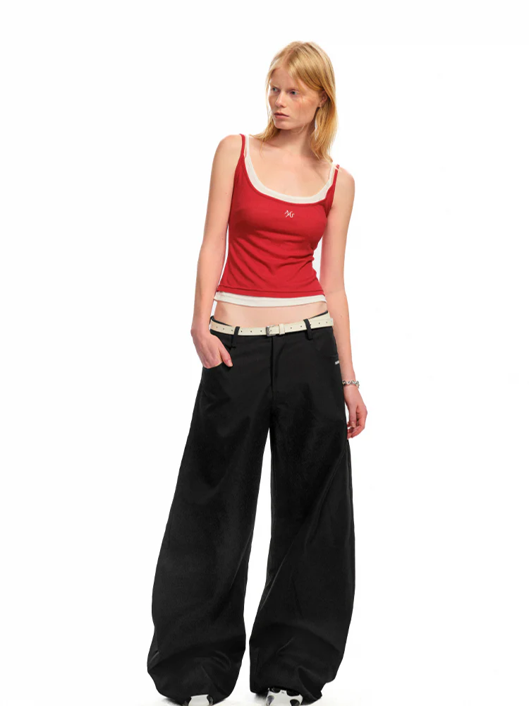 Low-Rise Slim-Fit Loose Wide-Leg Pants