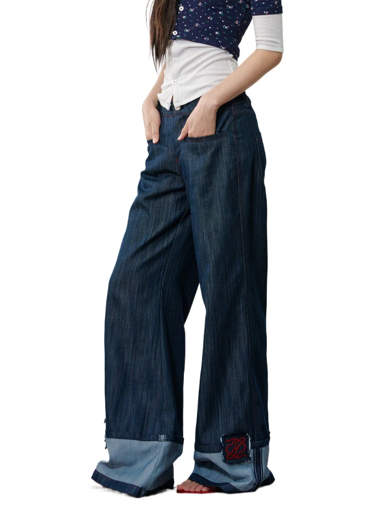 Applique Embroidered Cuffed Color - Block Jeans