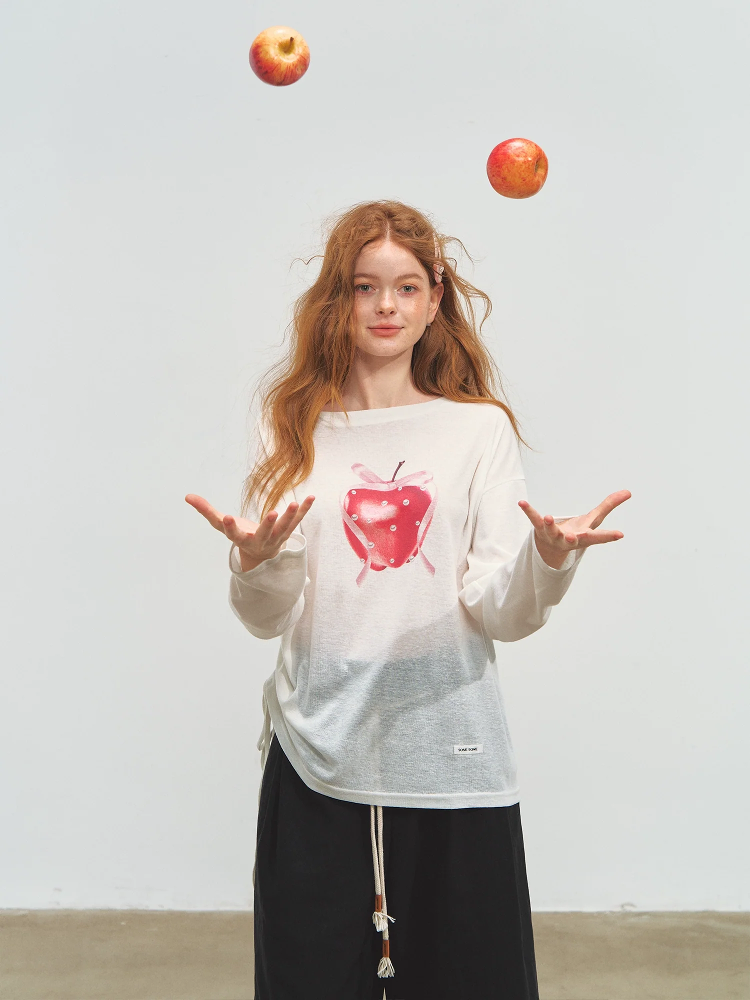 Printed Tie-Up Gauze Long-Sleeve T-Shirt