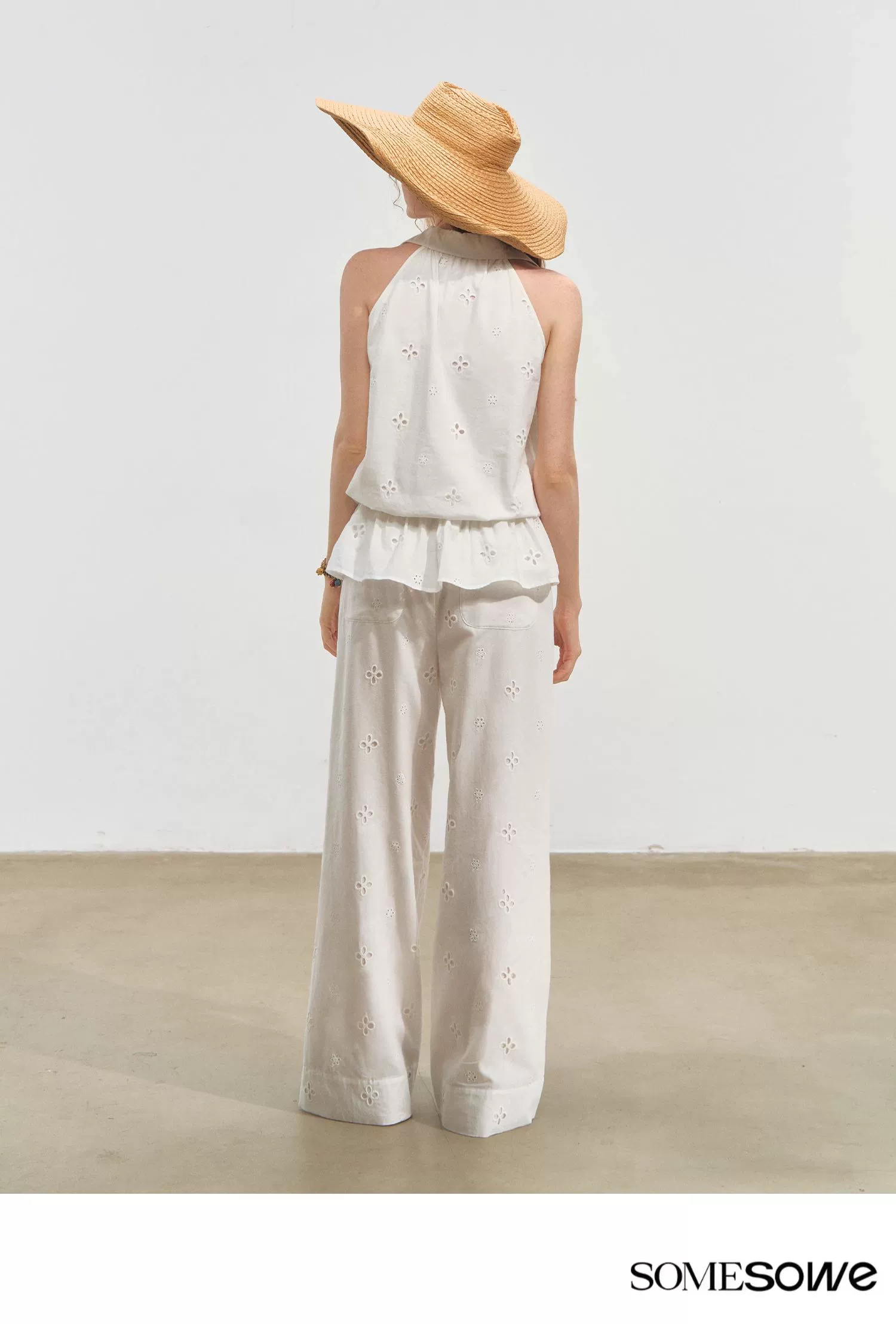 High-Waisted Drawstring Straight Wide-Leg Pants