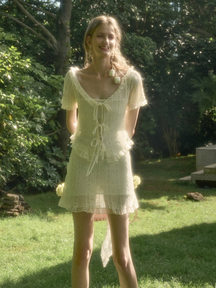 Cool Fabric Knitted Blouse & Skirt Set