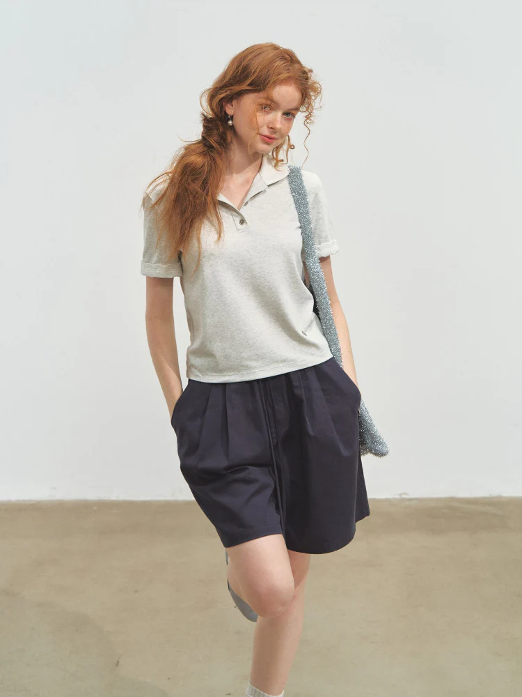 Fake Two-Piece Elastic-Waist Knee-Length Pants