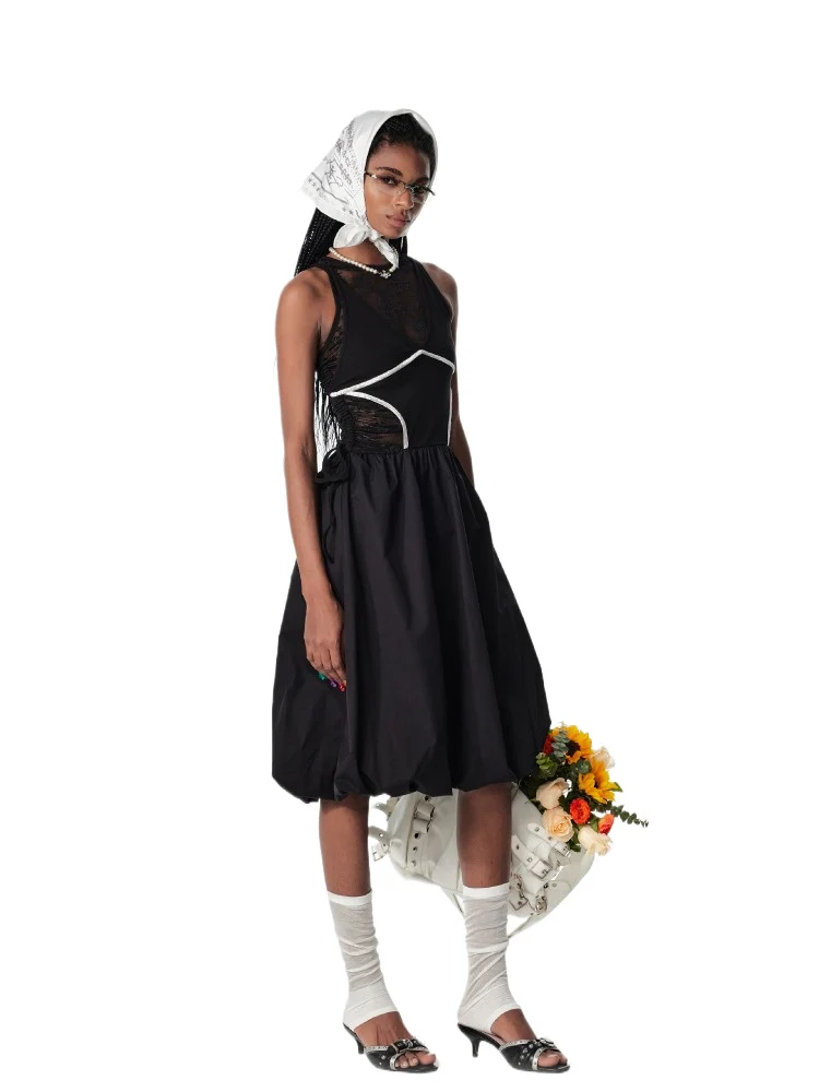 Contrast Backless Midi Dress