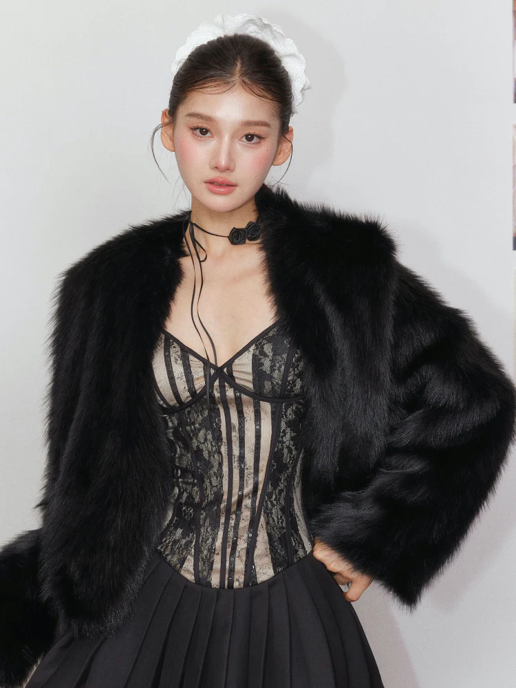 Pleated Lace Waist-Cinching Dress & Coat Set