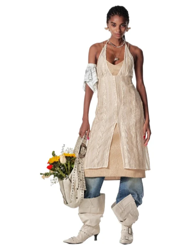 Double Layer Lace Backless Dress