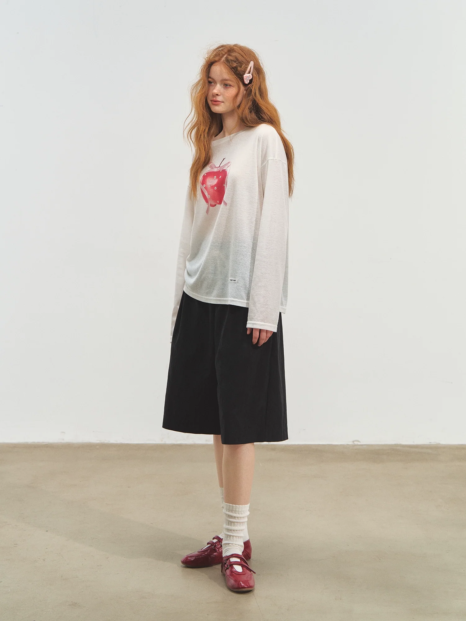 Printed Tie-Up Gauze Long-Sleeve T-Shirt