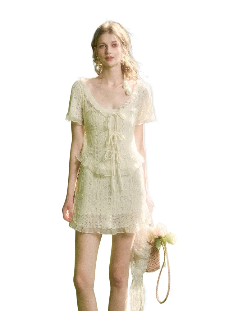 Cool Fabric Knitted Blouse & Skirt Set