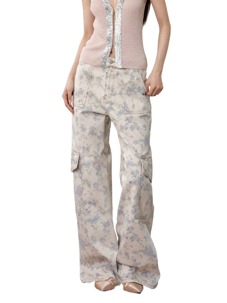 Floral Print Wide-Leg Cargo Pants