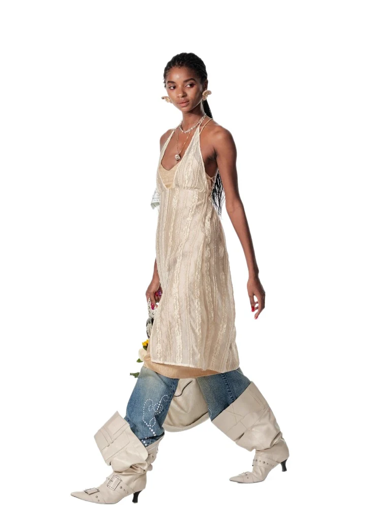 Double Layer Lace Backless Dress