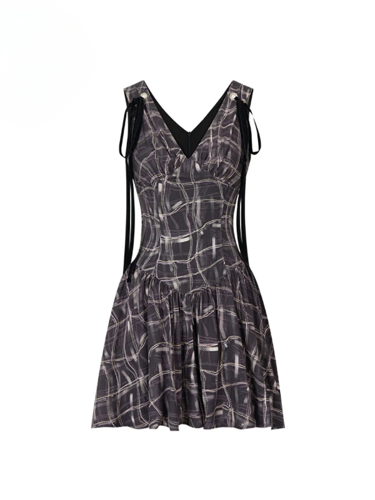 Tie-up Plaid Sleeveless Dress