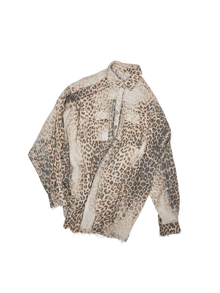 Washed Distressed Leopard Print Shirt