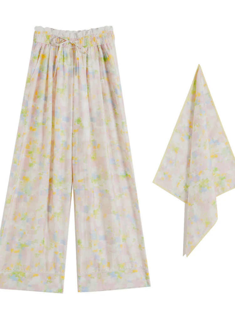 Lace-Trimmed Waist-Tie Wide-Leg Pants