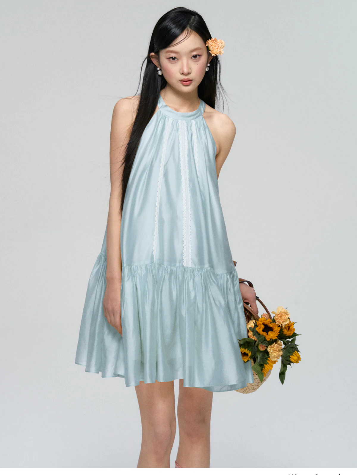 Halter Neck Tencel Lace Beach Dress