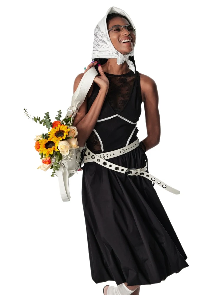 Contrast Backless Midi Dress