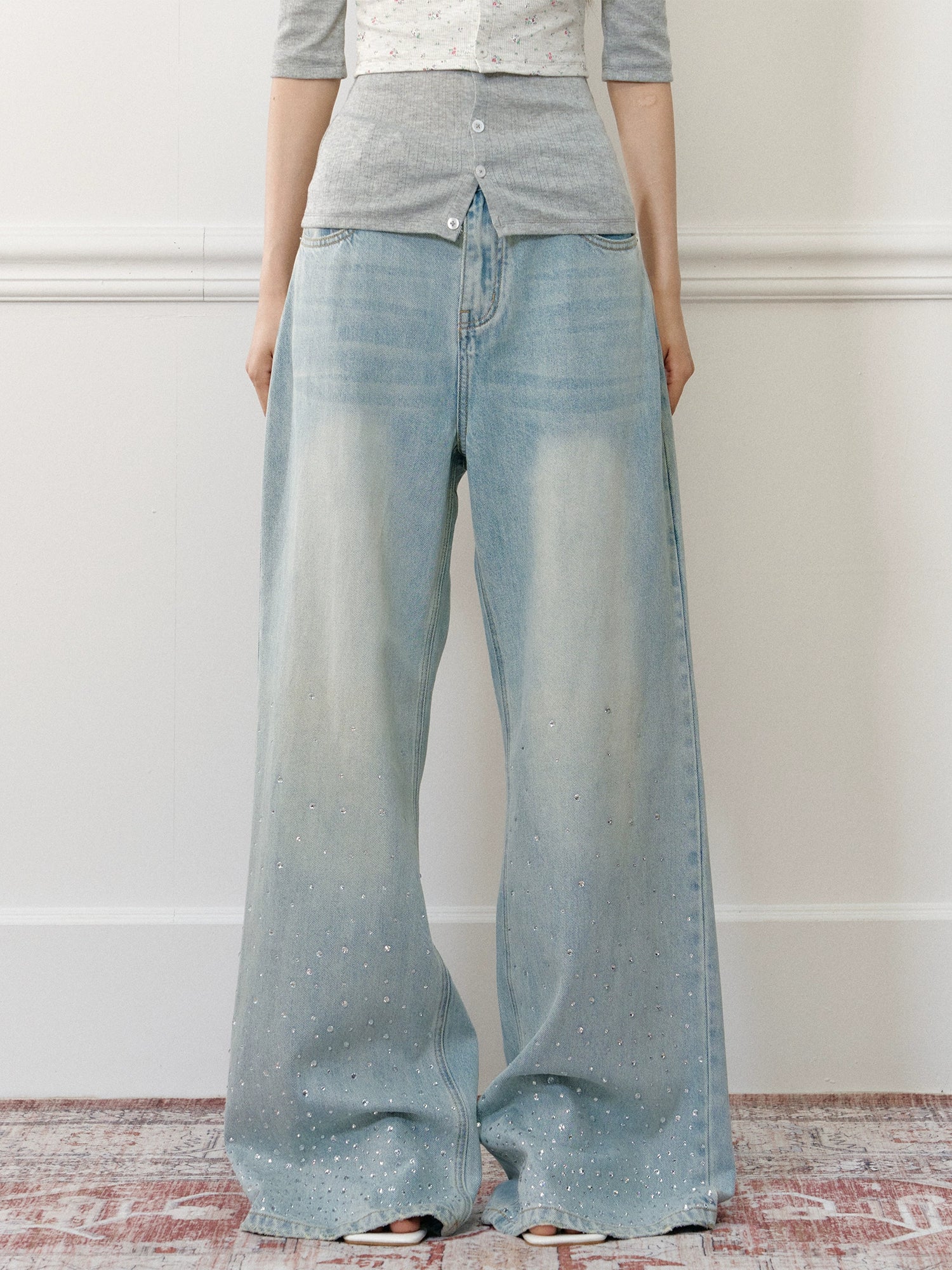 Light Washed Rhinestone Jeans
