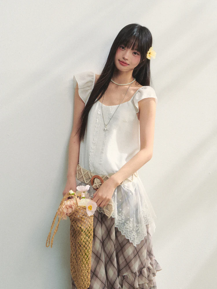 Lace Ruffled Hem Top