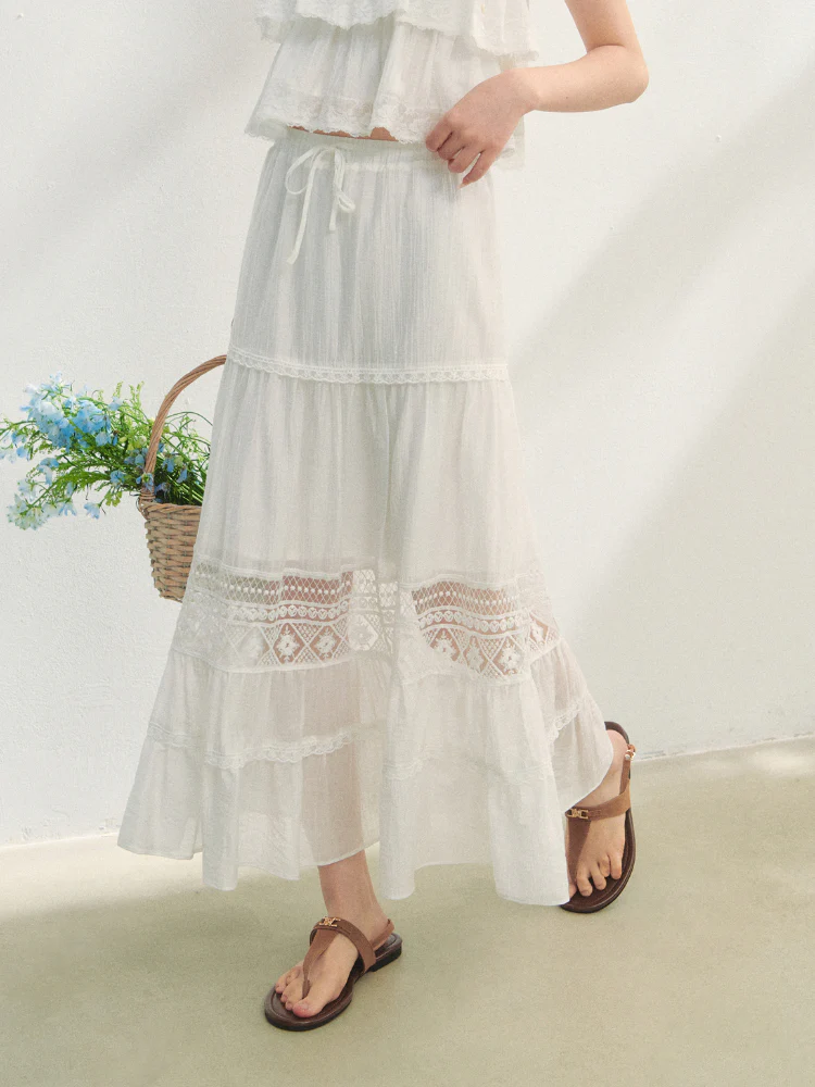 Soft Flutter Sleeve Blouse & Skirt Set