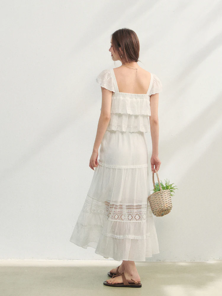 Soft Flutter Sleeve Blouse & Skirt Set