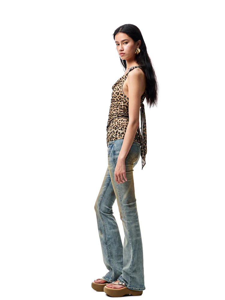 V-Neck Draped Collar Back Knot Tank Top