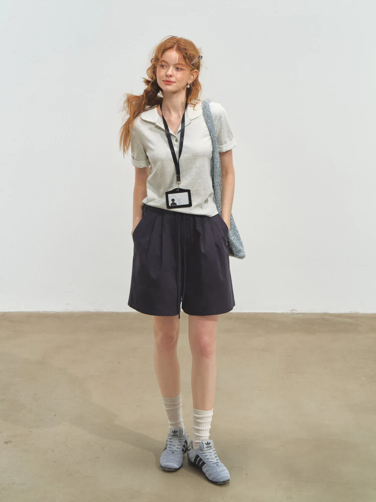 Fake Two-Piece Elastic-Waist Knee-Length Pants