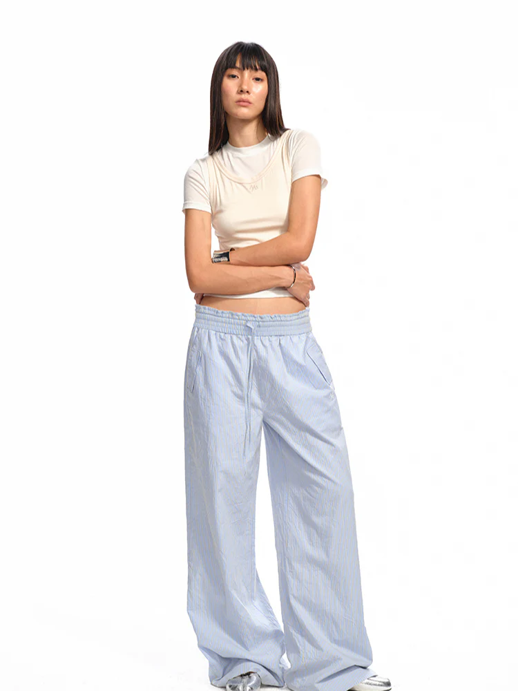 Striped Jacquard Mid - Rise Drawstring Trousers