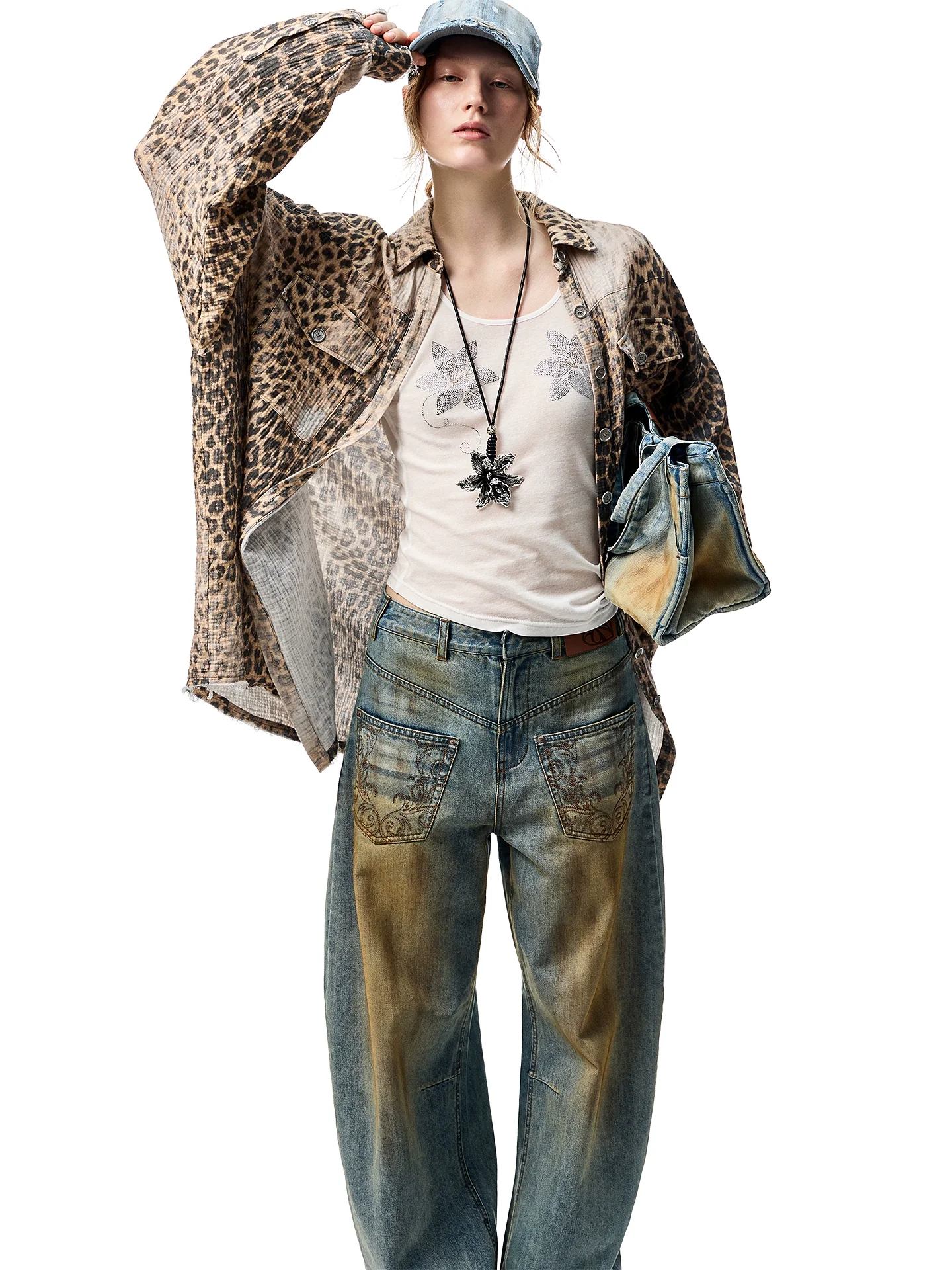 Washed Distressed Leopard Print Shirt