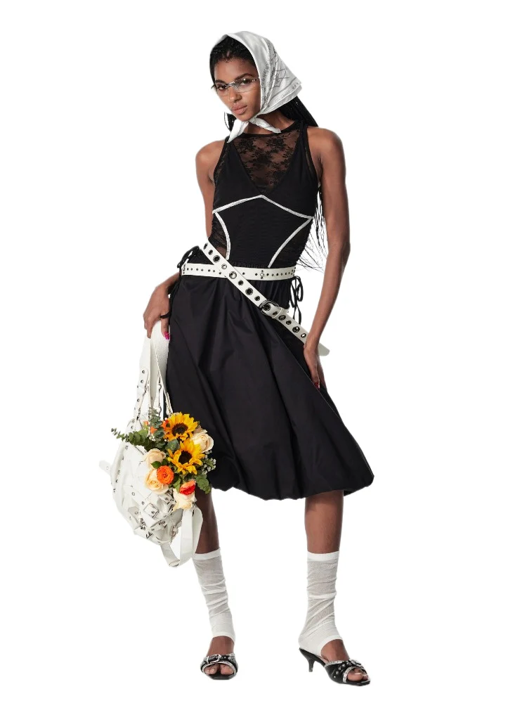 Contrast Backless Midi Dress