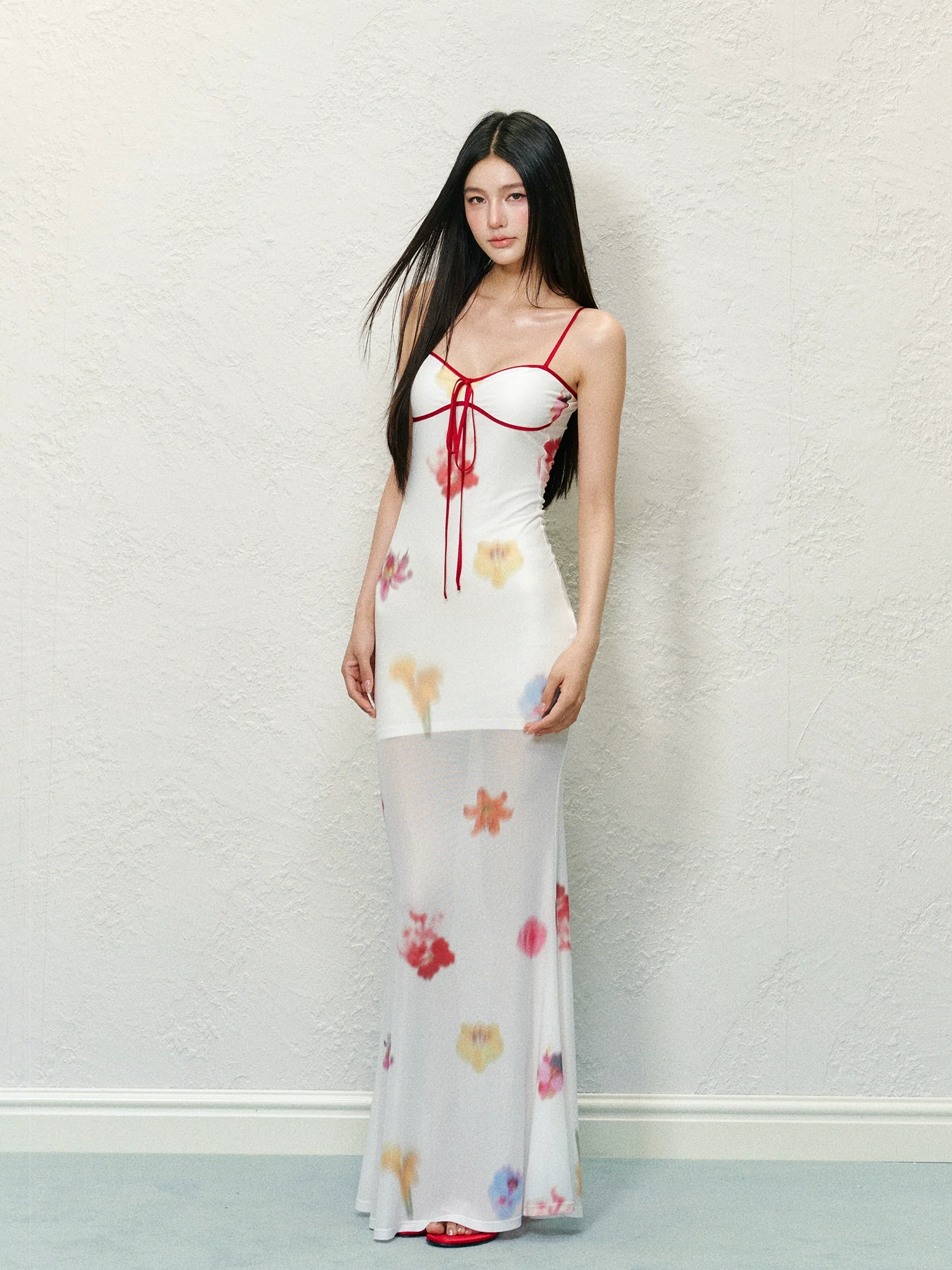 Sheer Colorblock Printed Dress