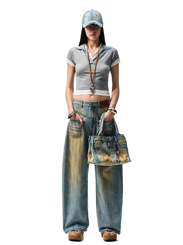 Mud-dyed Washed Jeans