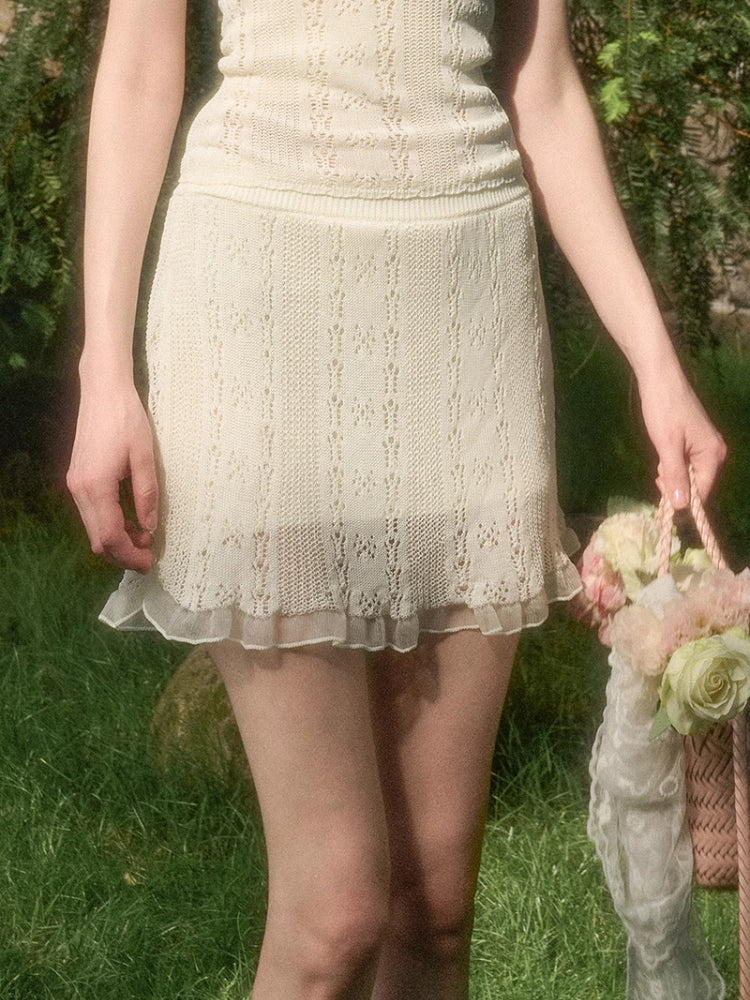 Cool Fabric Knitted Blouse & Skirt Set