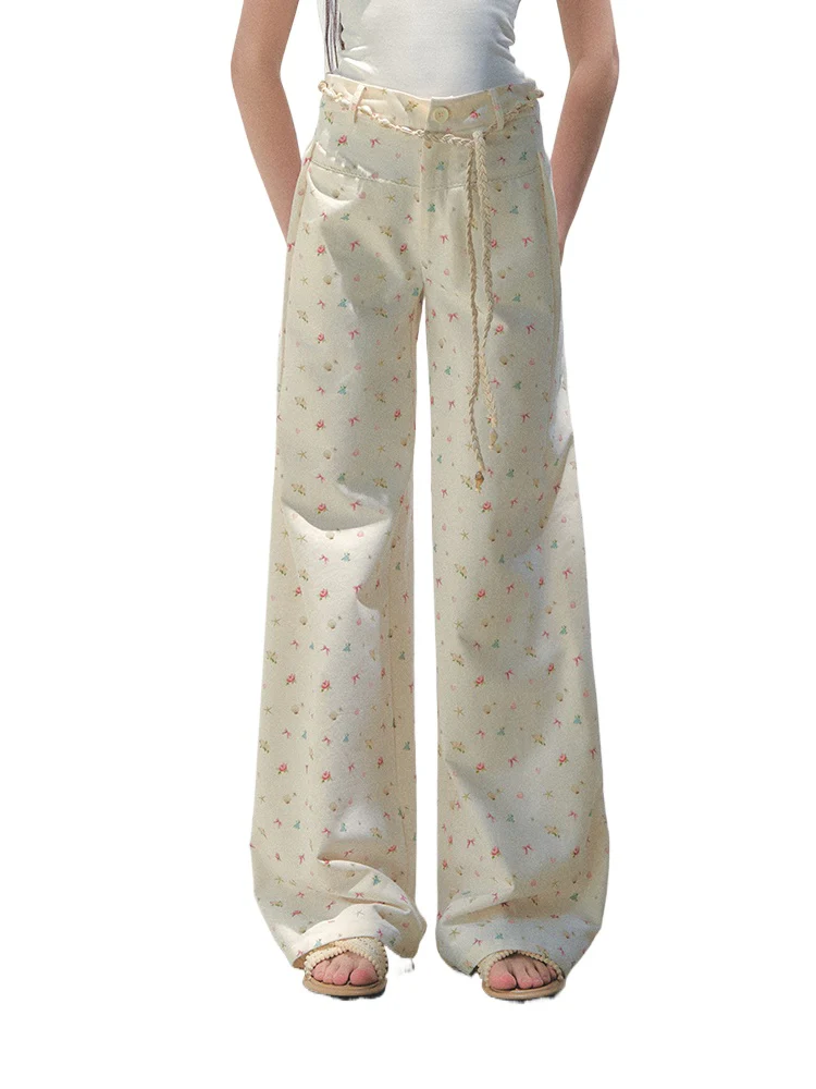 Ocean Print Straight-leg Pants