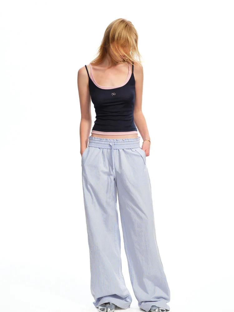Striped Jacquard Mid - Rise Drawstring Trousers