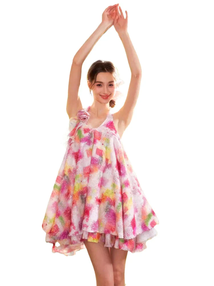 Floral Halter Off-Shoulder A-line Dress