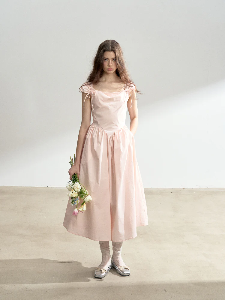 Pink French Vintage Strap Dress