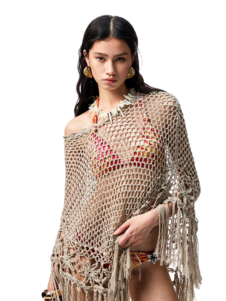 Hollow Out One-Piece Fringed Knit Shrug