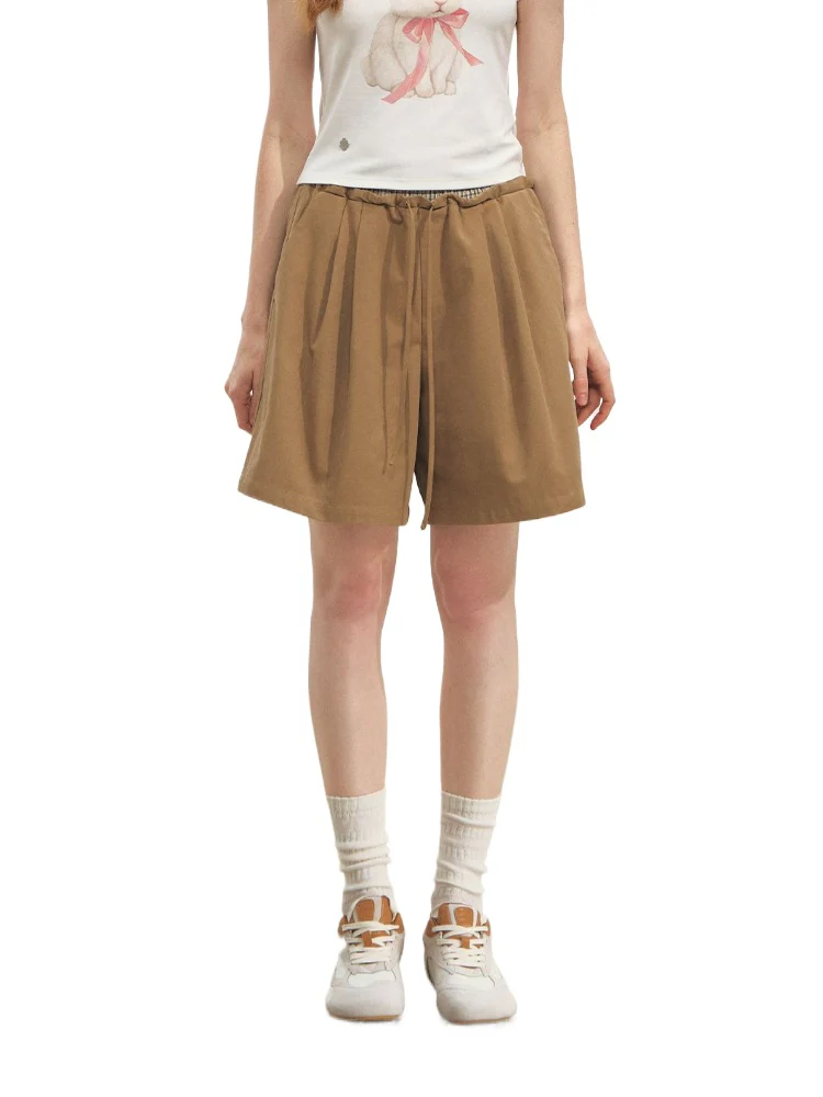 Fake Two-Piece Elastic-Waist Knee-Length Pants