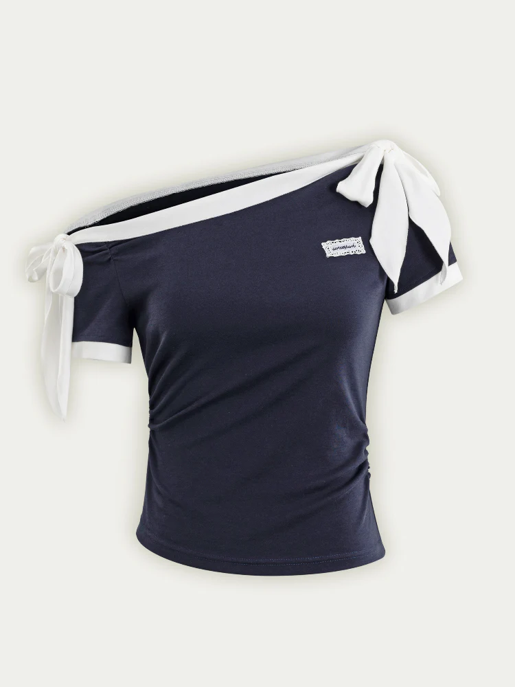 Asymmetric Shoulder Slimming Short-sleeve T-Shirt