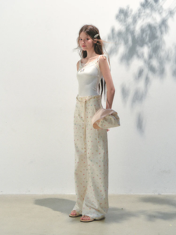 Ocean Print Straight-leg Pants