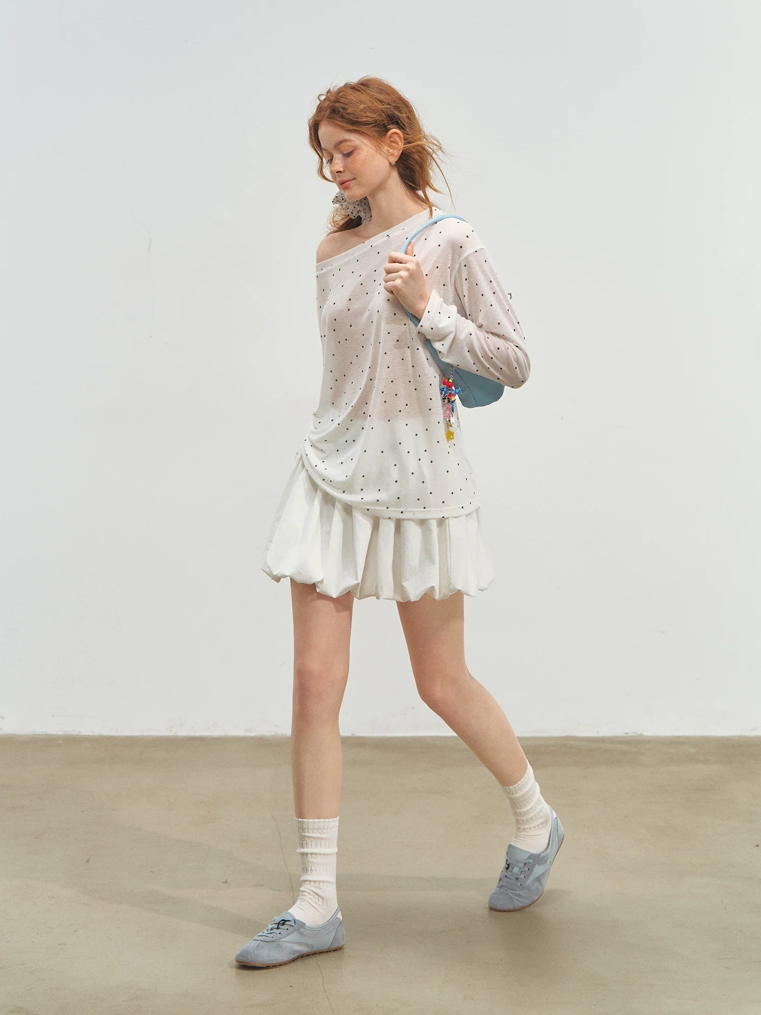 Printed Tie-Up Gauze Long-Sleeve T-Shirt