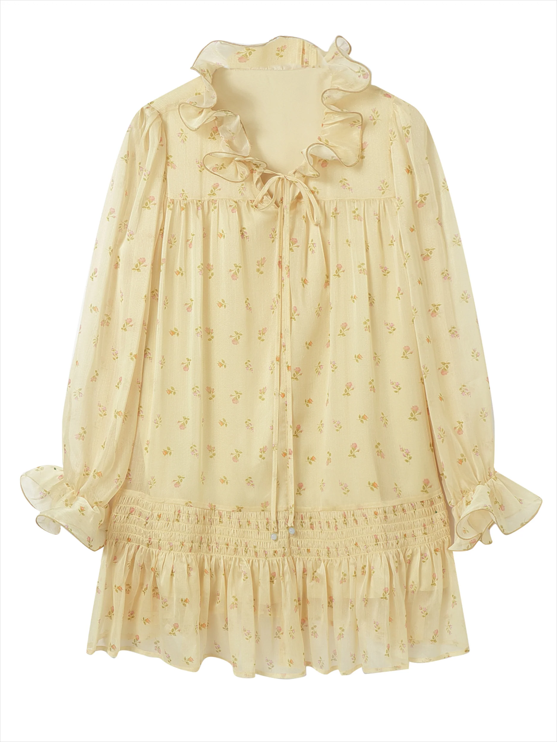 Ruffled Floral Long Sleeve Dress