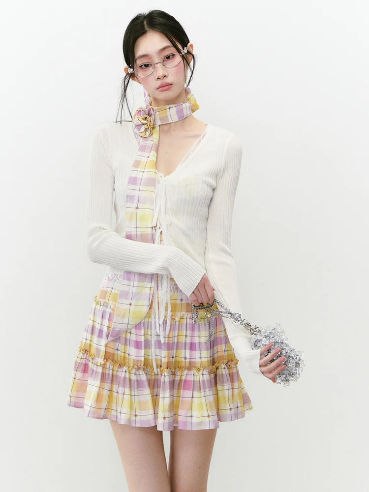 Fake Two-piece Plaid Spliced Cami Dress