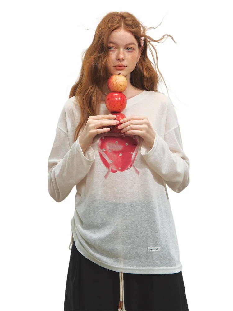 Printed Tie-Up Gauze Long-Sleeve T-Shirt