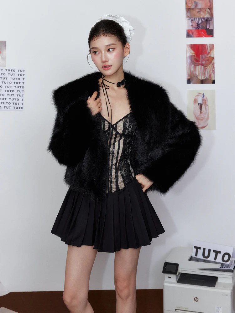 Pleated Lace Waist-Cinching Dress & Coat Set