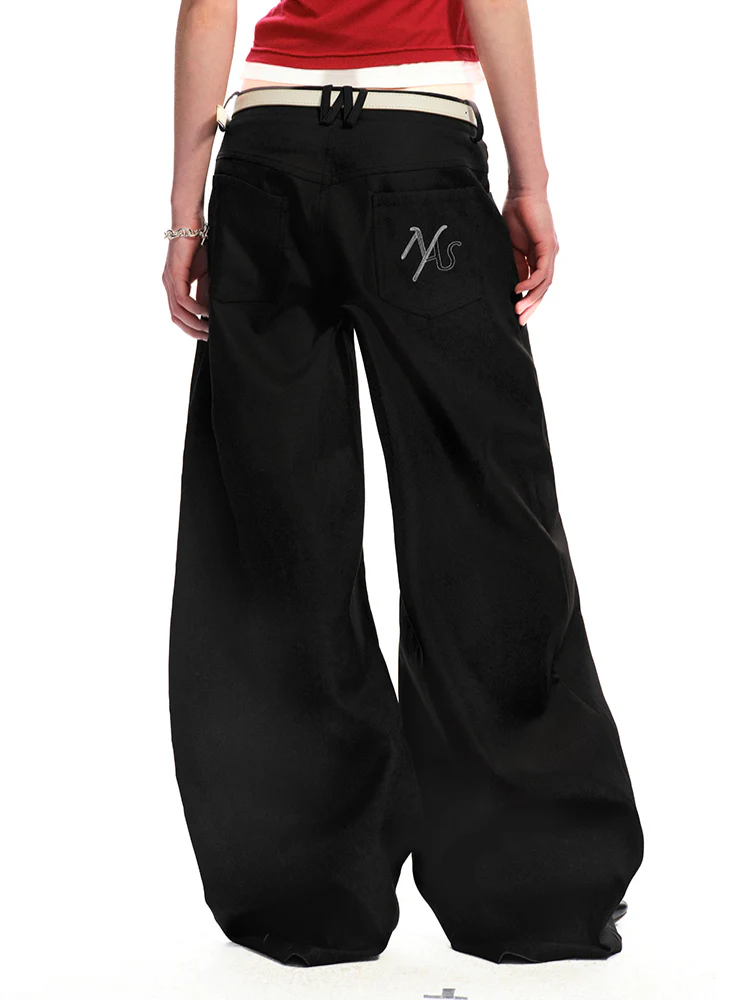Low-Rise Slim-Fit Loose Wide-Leg Pants