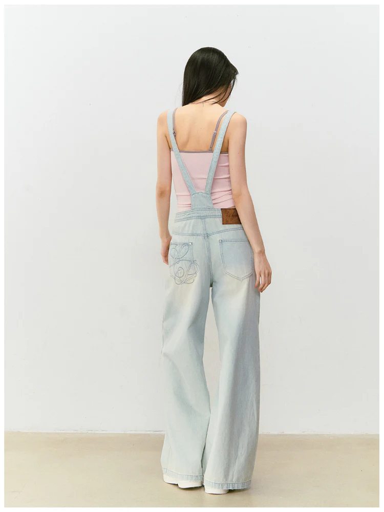 Washed Light Blue Denim Overalls