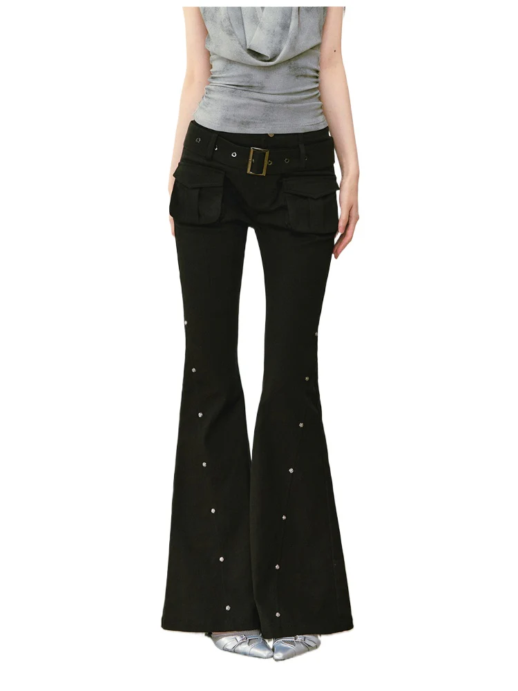 Rose Rivet Flared Cargo Pants