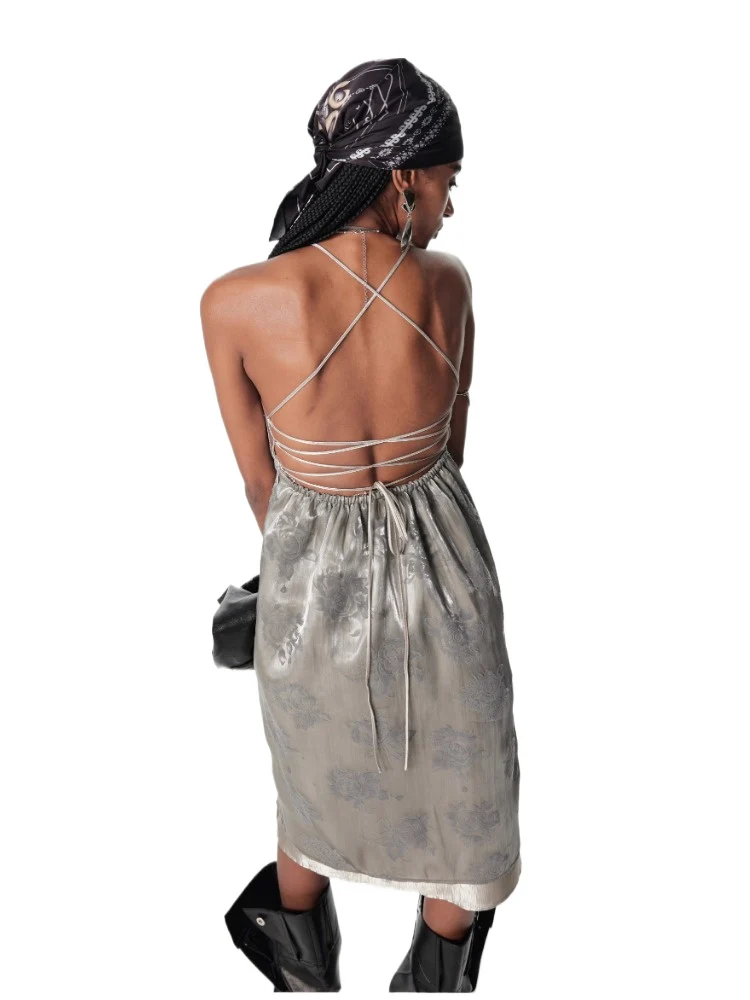 Double Layer Lace Backless Dress