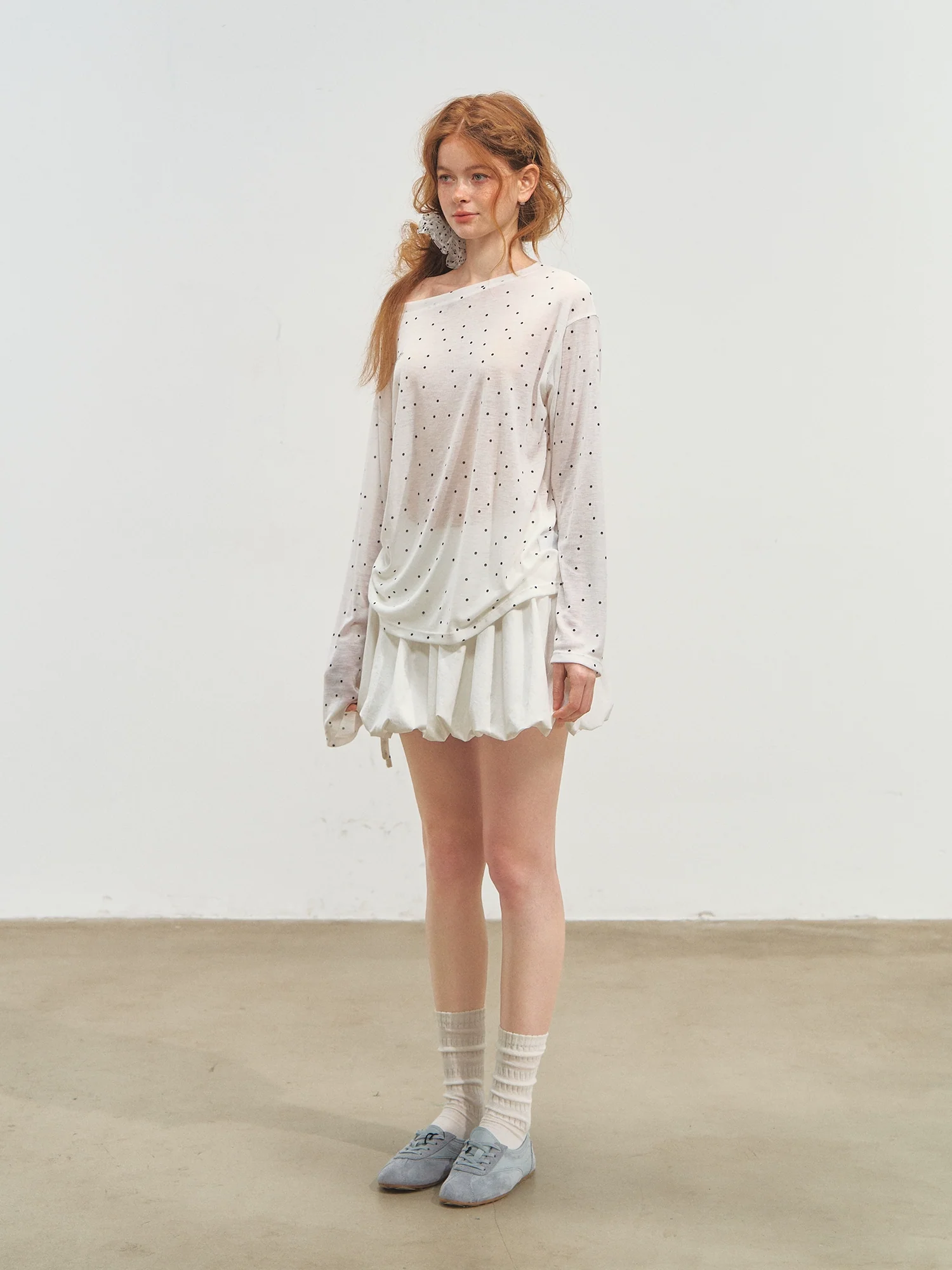 Printed Tie-Up Gauze Long-Sleeve T-Shirt