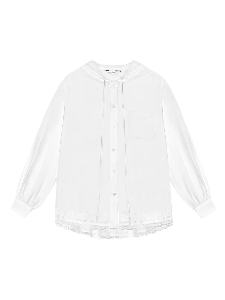 White Lace Panel Hooded Coat & Skirt Set