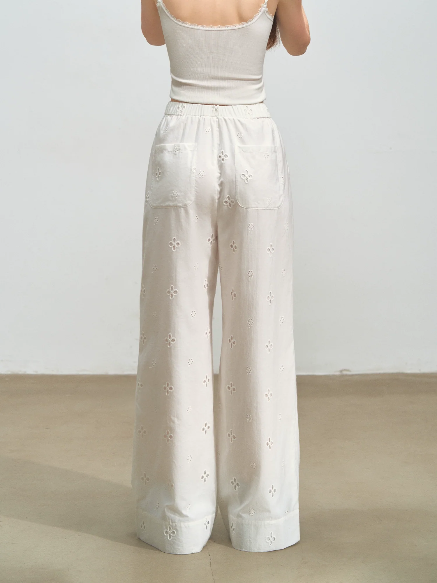 High-Waisted Drawstring Straight Wide-Leg Pants
